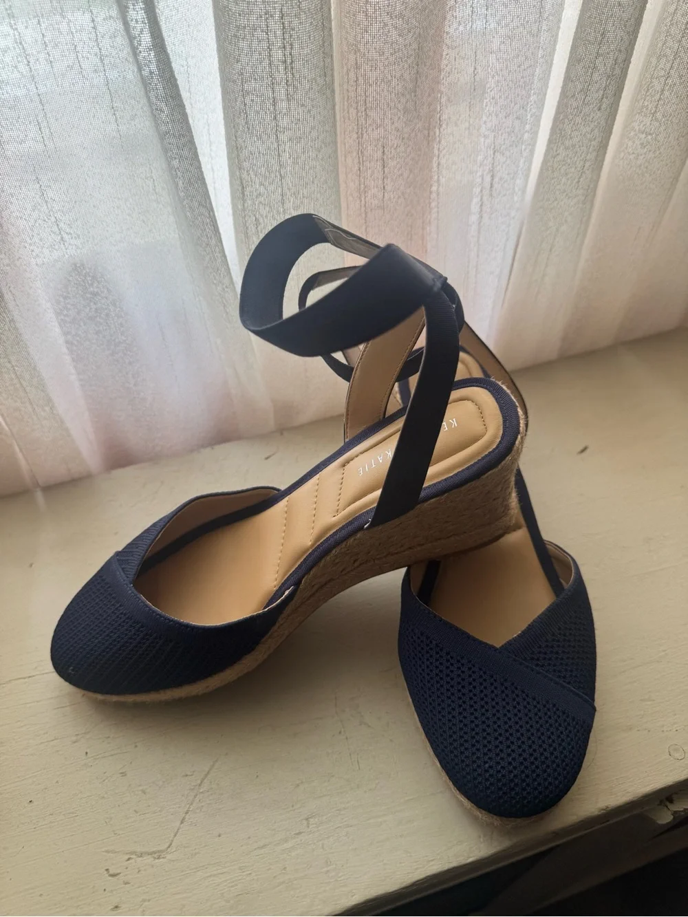Kelly & Katie Navy Knit Ankle-Strap Wedge Espadrilles